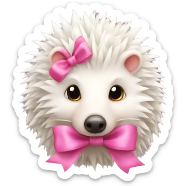 White hedgehog with pink nose and ribbon  sticker
