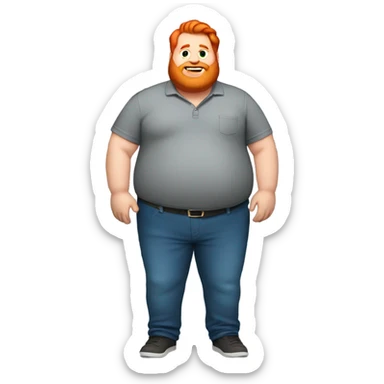 Fat guy with red hair and a gray shirt blue pants and has a million dollars sticker