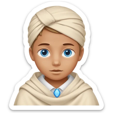 blue eyed desert kid cowered with creme cloth sticker