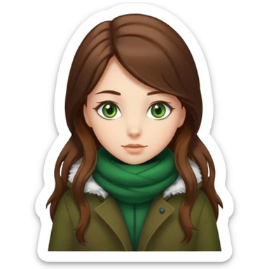 Girl green eyes brown long hair with winter clothes  sticker