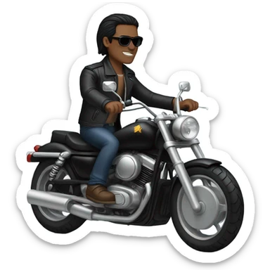 guy with black shoulder length hair, wearing sunglasses, riding a black motorcycle sticker