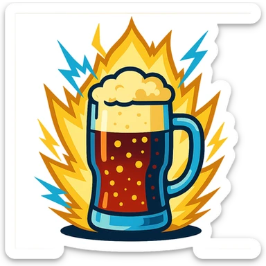 traditional Bavarian Goaßmaß beer glass with mixed cola and beer, surrounded by a glowing electric Dragon Ball Z aura, iconic motif sticker