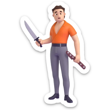 drunk man with pants down holding a knife sticker