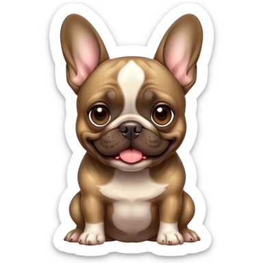 Cinematic Comical Brindle French Bulldog Portrait Emoji, Head tilted dramatically with an exaggeratedly amused expression, featuring a striking brindle coat with bold fawn highlights, wide, expressive dark eyes filled with playful disbelief, Simplified yet hilariously expressive features, highly detailed, glowing with a slightly sassy glow, high shine, dramatic yet playful, stylized with an air of cheeky mischief, bright and endearing, soft glowing outline, capturing the essence of a spirited and over-the-top companion, so meme-worthy it feels like it could side-eye its way into internet fame instantly! sticker