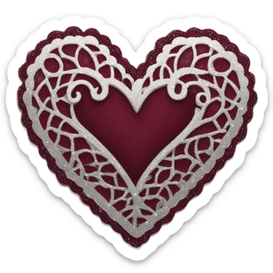 Maroon lace heart with silver sparkles  sticker
