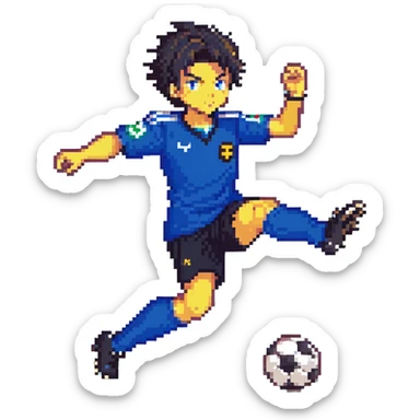 anime soccer player inspired by Blue Lock, dynamic pose, blue and black uniform sticker