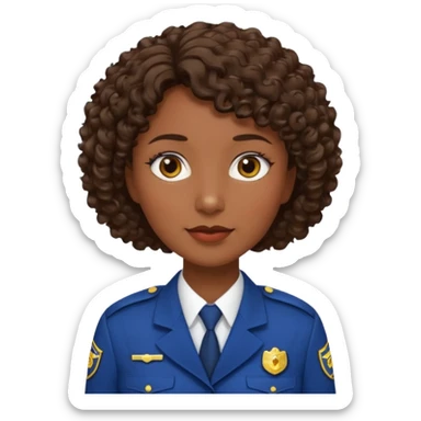 Middle-aged Female: dark skin, wearing uniform, approachable face, curly short brown hair sticker