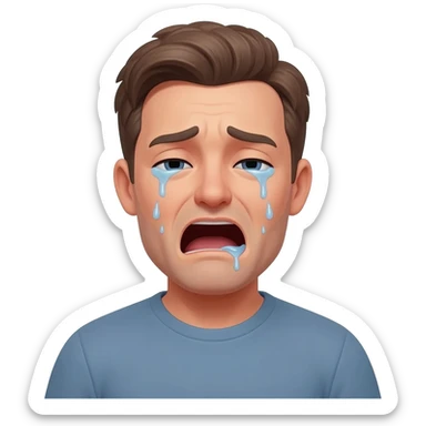 Crying thirty year old guy with mouth wide open and drooling from one side of his mouth sticker