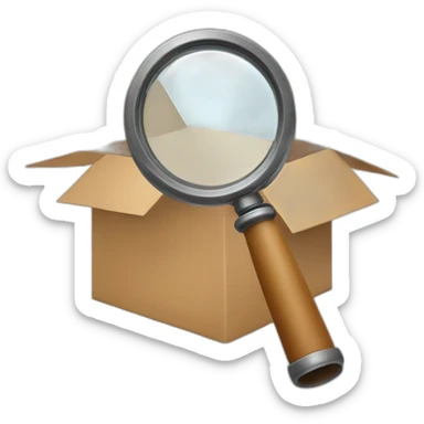 a magnifying glass and an empty box sticker
