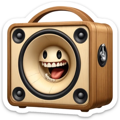 Old speaker with human teeth pouring out instead of sound. sticker