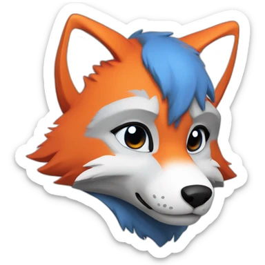 gray red fox with blue and orange accents fursuiter sticker