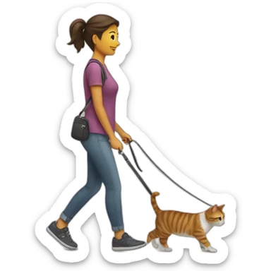 woman walking a cat on a leash sticker