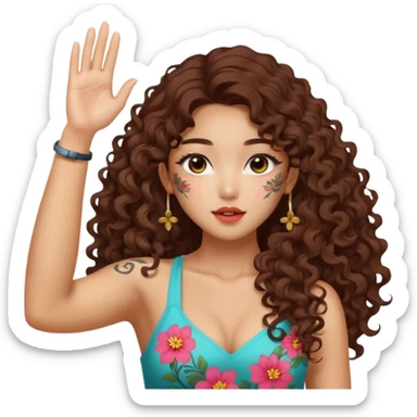 sexy nude and very muscled korean girl, long curly hair, korean sexy eyes, korean makeup, sexy butt, sexy boobs, floral tattoes, flag of Korea, flexing and saluting sticker