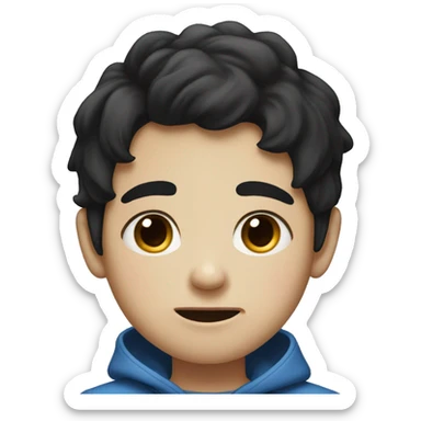 A little boy with black hair and white skin had a painful expression on his face sticker