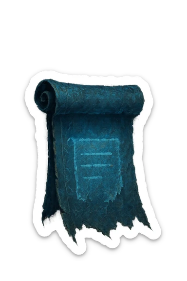 Windows 11 Notepad icon as an ancient blue scroll, Elden Ring note style, magical glow, tattered edges, subtle runic patterns, no text, just the notepad look, option 3 sticker