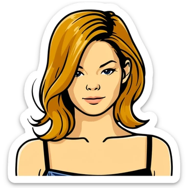 Michelle Monaghan with honey blonde hair on Christmas holiday sticker