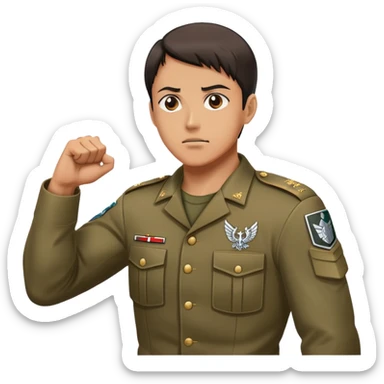 soldier doing the Attack on Titan salute with fist on chest, military salute with right fist over heart sticker