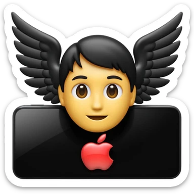 3D emoji of a rectangular video screen with a play icon in the center and small wings on both sides, in Apple Memoji style. Soft studio lighting, glossy finish, black background, minimalistic and centered composition sticker