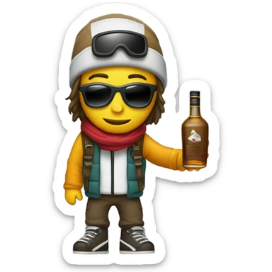 Skii boarder with whiskey bottle sticker