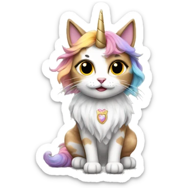 Long hair calico cat wearing unicorn costume sticker