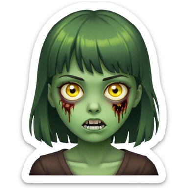 menina zumbi da pele verde de cabelo castanho escuro com franja e com os olhos amarelos sticker