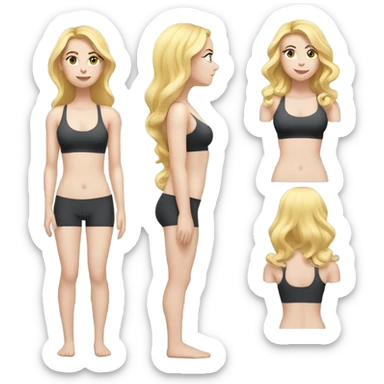 Woman, white skin, pale skin, long hair, blonde hair, wavy hair, standing, sports bra, leggings, measuring around waste sticker