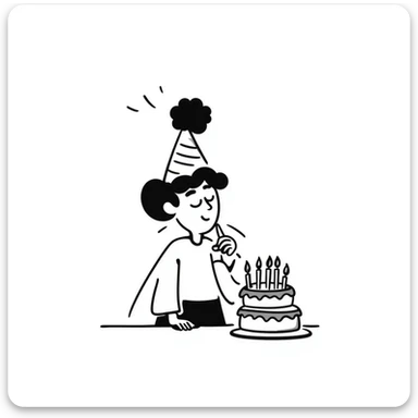 a person blowing out candles on a birthday cake, hand drawn doodle style sticker