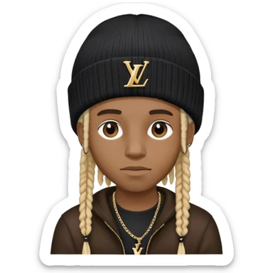 black boy with blonde and black dreads wearing louis Vuitton black beanie   sticker