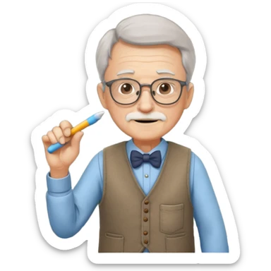 Man teacher: old, wearing vest, wearing glasses, hold chalk on their hand sticker
