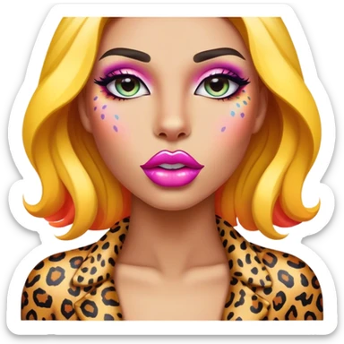 Lush kissable lips with rainbow colored leopard print sticker