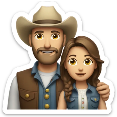 Bald bearded cowboy with brunette with and daughter sticker