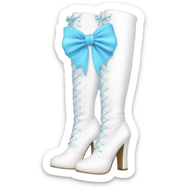 White thigh high boots with baby blue bow sticker