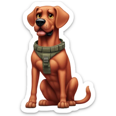 Desert storm hot Clifford the big red dog muscled with tattoos on arms book illustration as a military call of duty character standing alone sticker