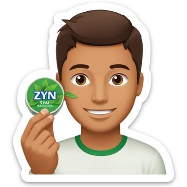 Man holding Zyn spearmint snus sticker