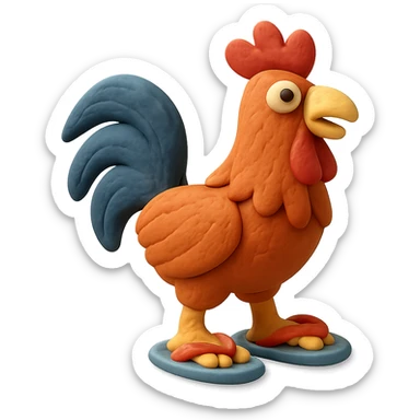 claymation style a rooster wearing flip-flops sticker
