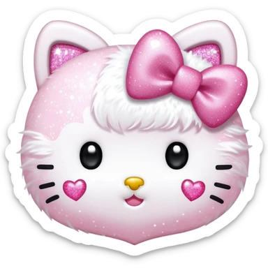 hello kitty head holding a pink glitter heart sticker
