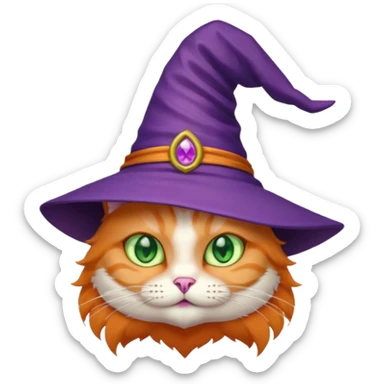 cat wear purple wicth hat sticker
