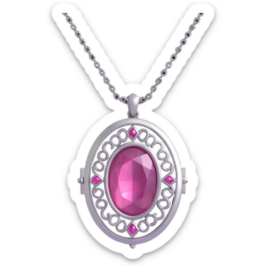 realistic 3D gothic locket with pink gemstone, minimal and vintage sticker