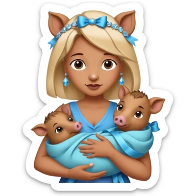 woman holding baby boars with ribbons and crystals sticker