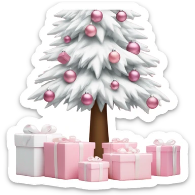 Light pink Christmas gifts under a white Christmas tree  sticker