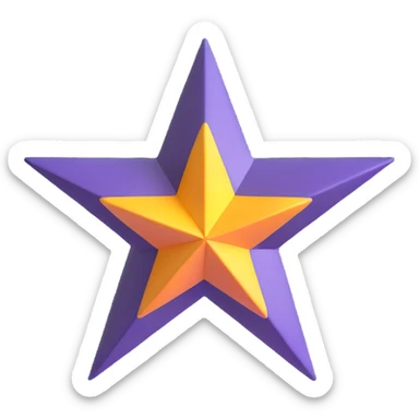vibrant 4-pointed star, three-dimensional, cartoon style, white background, perspective view, highly saturated colors, detailed, floating in space, lively and dynamic sticker