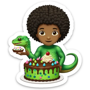 Lizard with Afro eating cake sticker