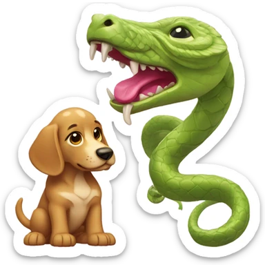 Un chien et un serpent rose joue sticker