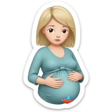 pregnant woman with neatly tied hair looking tired touching her big belly softly and breath slowly sticker