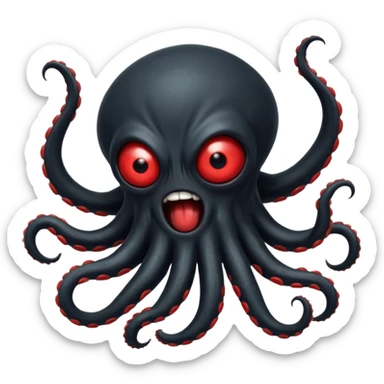 aggressive 8-tentacled black cyclops alien, black body, one big evil red eye in the middle, attacking from a side angle, no arms or legs, emoji style sticker