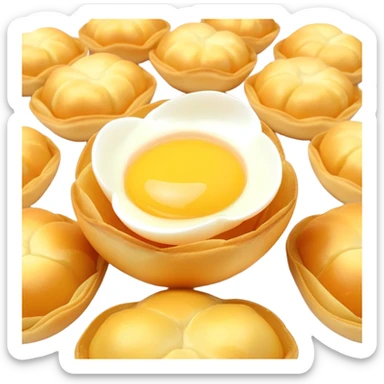 3D rendered authentic Hong Kong egg puffs (港式鸡蛋仔) with golden egg-shaped bubbles, perfect crispy exterior, hyper-realistic texture, glossy finish, soft lighting, traditional hexagonal pattern sticker