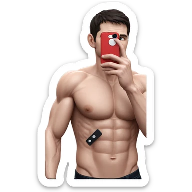 muscular guy taking selfie sticker