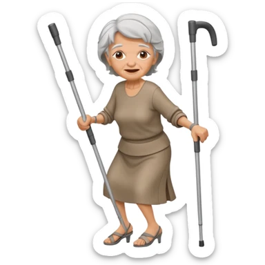 old woman dancing with crutches sticker