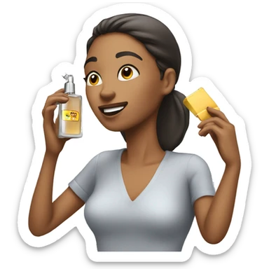 Female holding and spraying perfume sticker