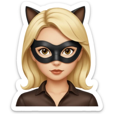 blonde woman with leather cat eye mask and leather blouseü sticker
